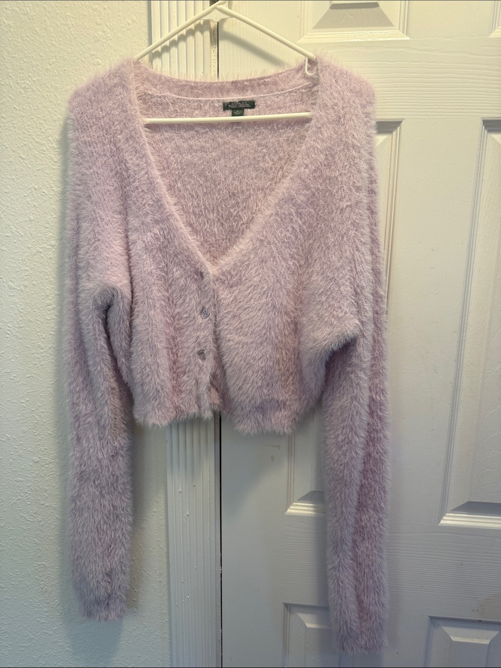 wild fable Pastel Lilac Fuzzy V‑Neck Buttoned Cardigan